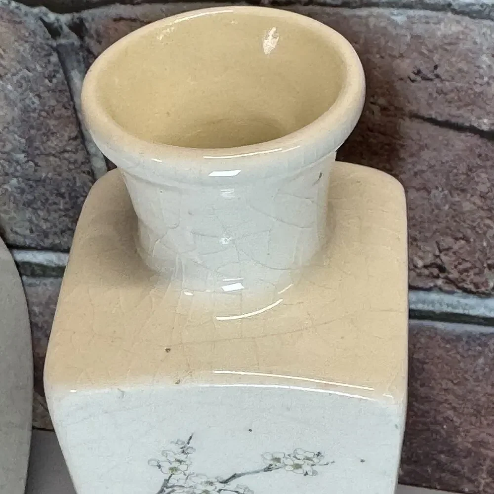 Set of 2 Vtg Treasure Craft Crackle Small Vases Birds Asian Flowers MCM USA Made